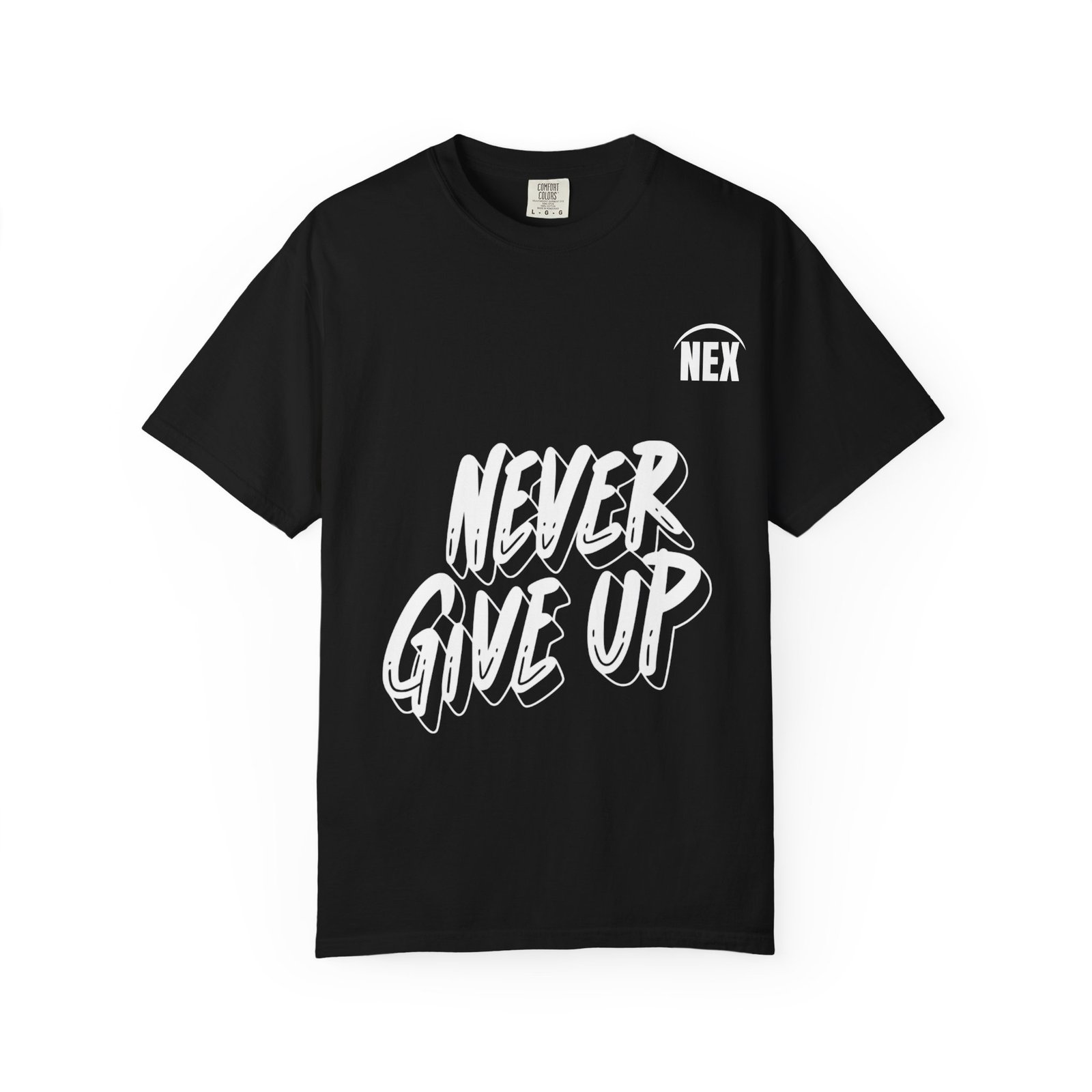 NEX Never Give Up T-Shirt — Motivational Graphic Tee - Image 25