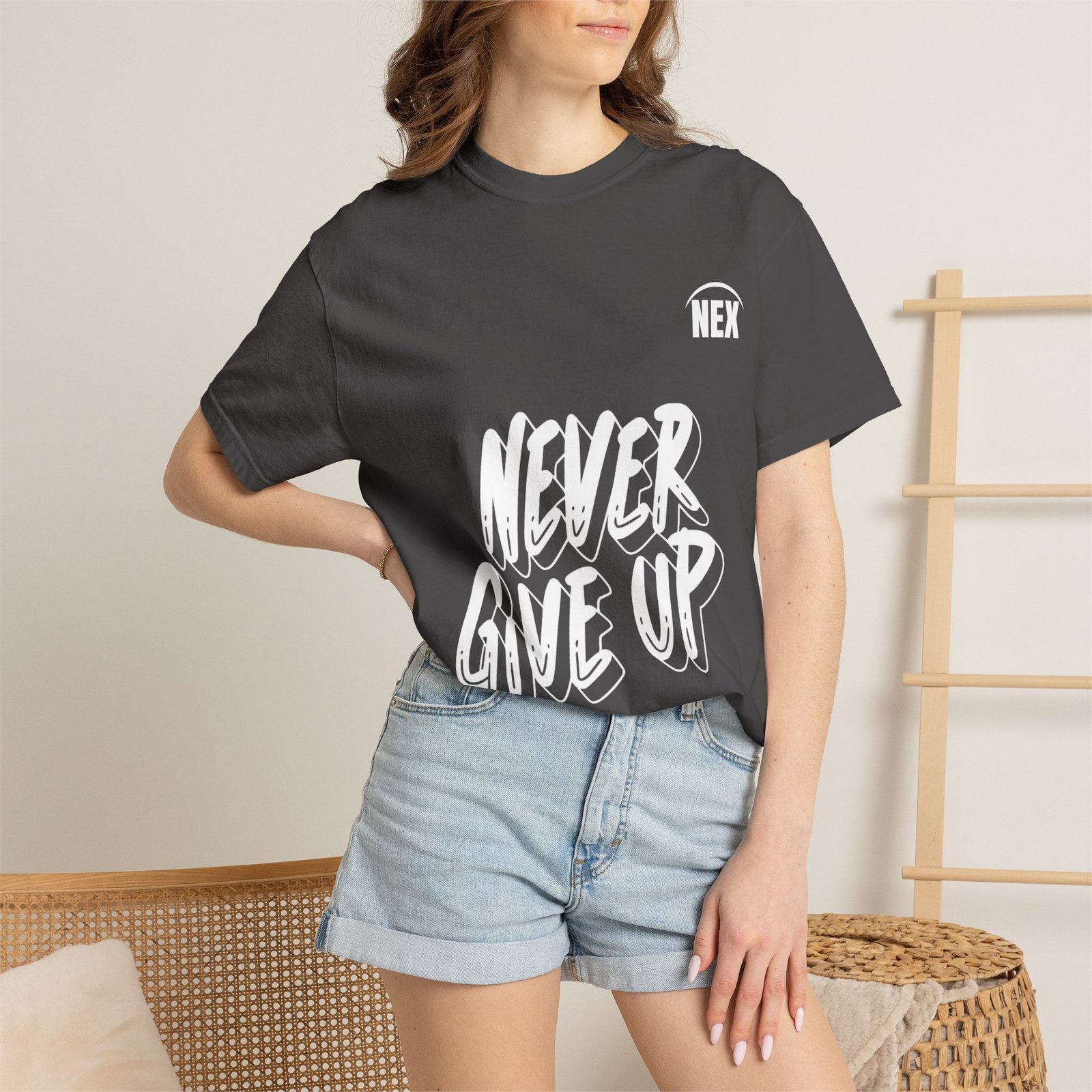 NEX Never Give Up T-Shirt — Motivational Graphic Tee - Image 24